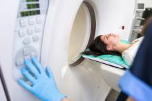 Woman having an X-ray.