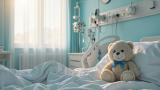 Teddy bear on children's hospital bed
