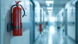 Fire extinguisher on a hospital corridor