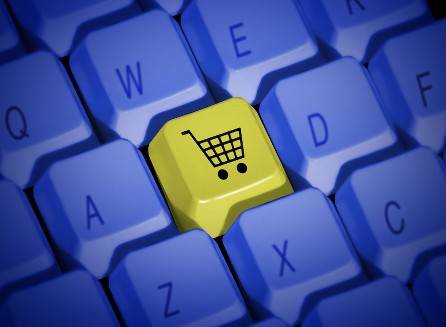 A keyboard with a shopping trolley where the S should be.