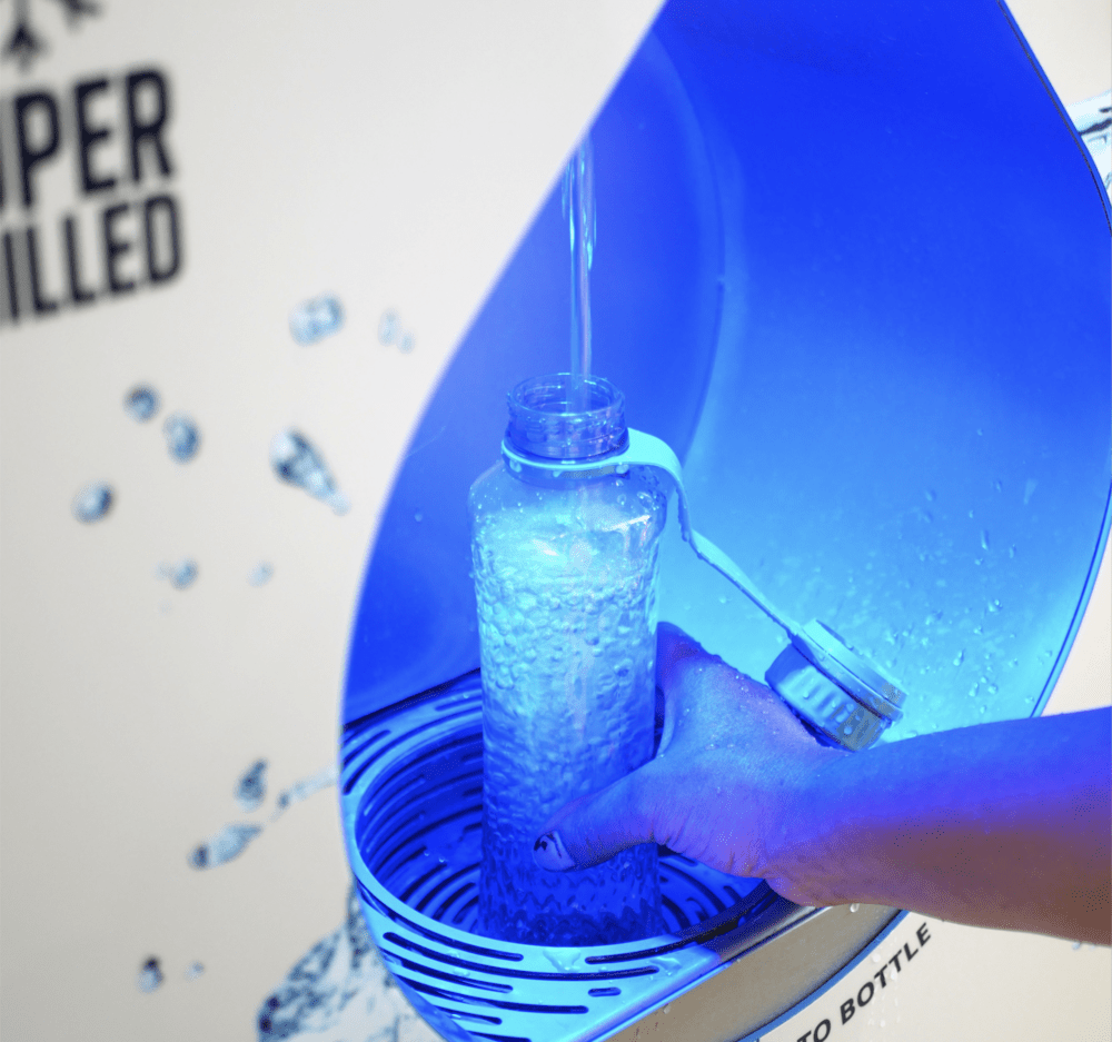Water bottle being filled at the new stations.
