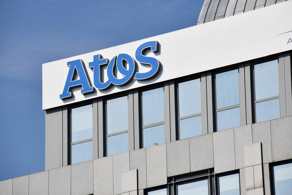 Atos logo on building.