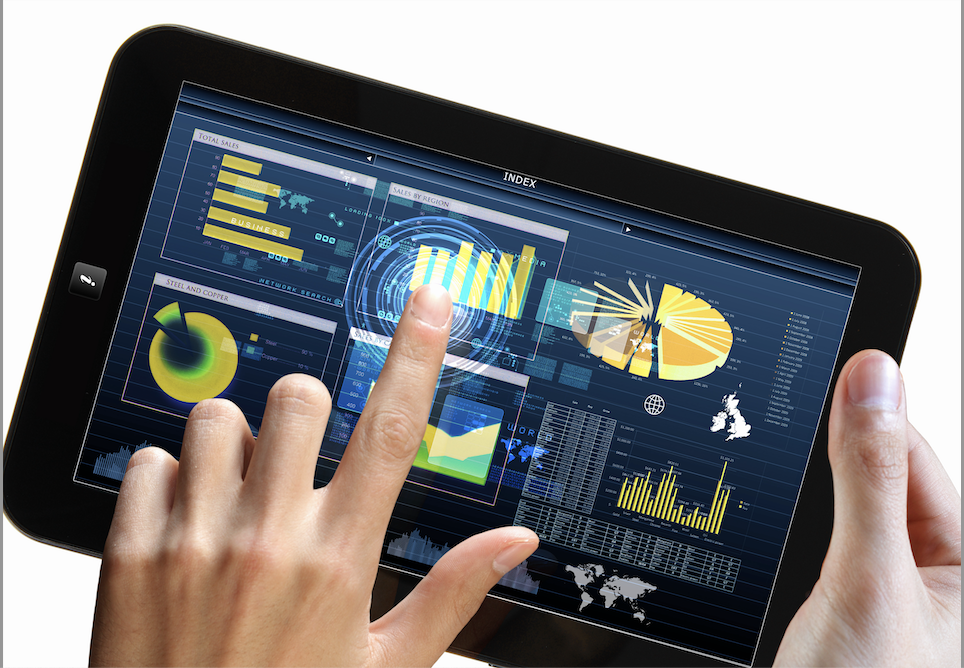 A tablet showing graphs