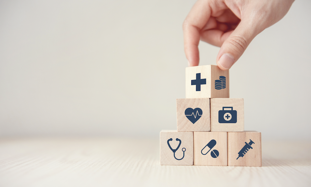 Building blocks with symbols of healthcare