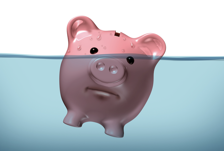 A drowning piggy bank