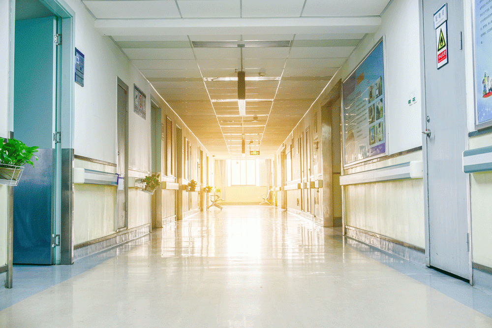 Narrow hospital corridor.