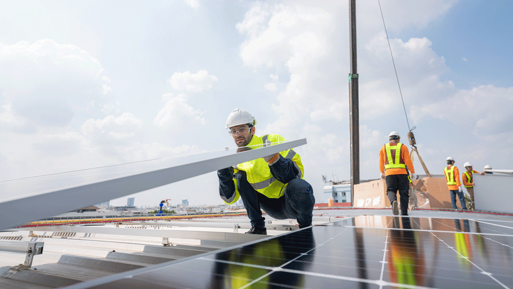 Solar panels being placed.