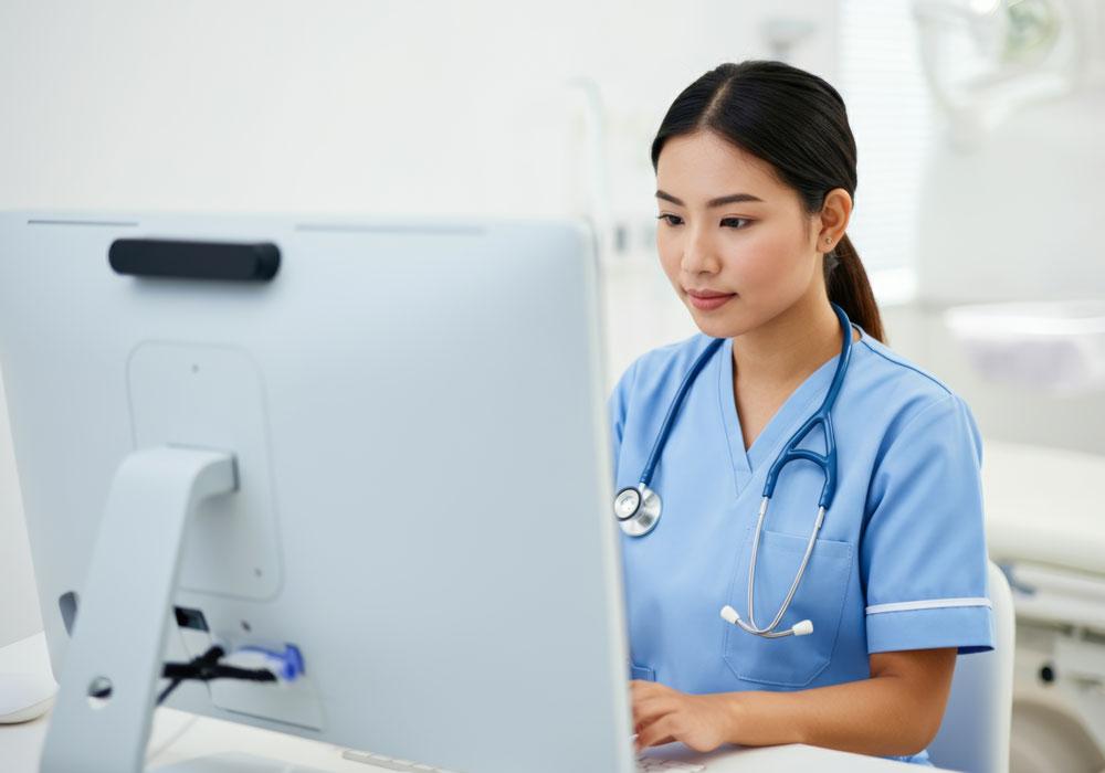Nurse on computer