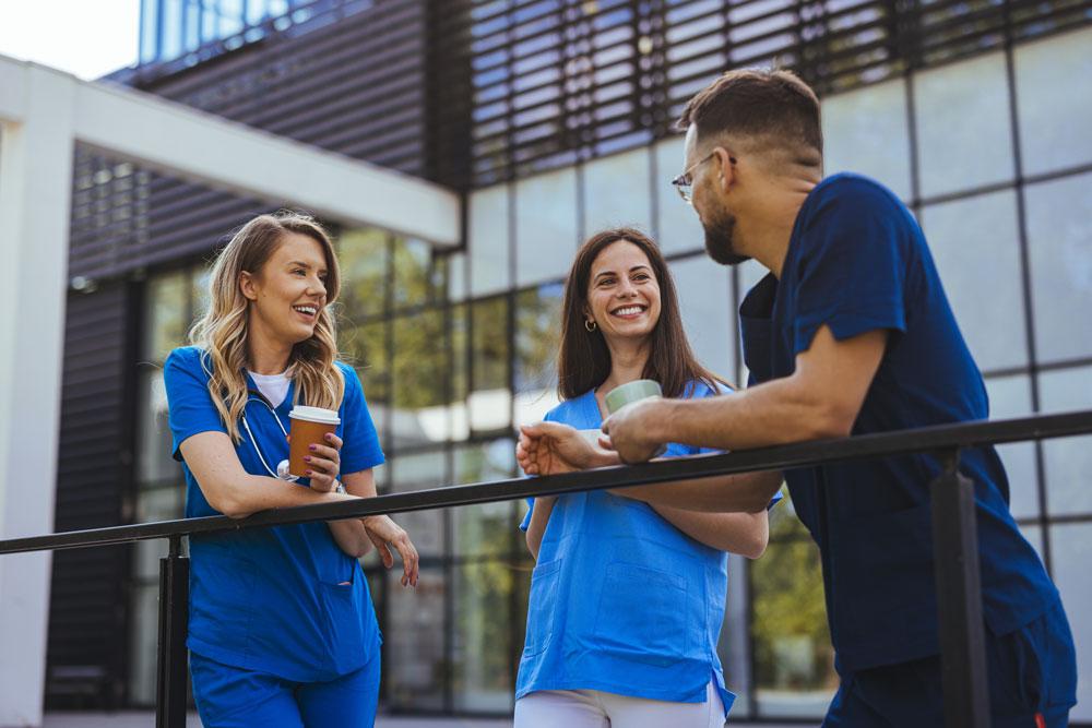 Healthcare staff having a coffee break
